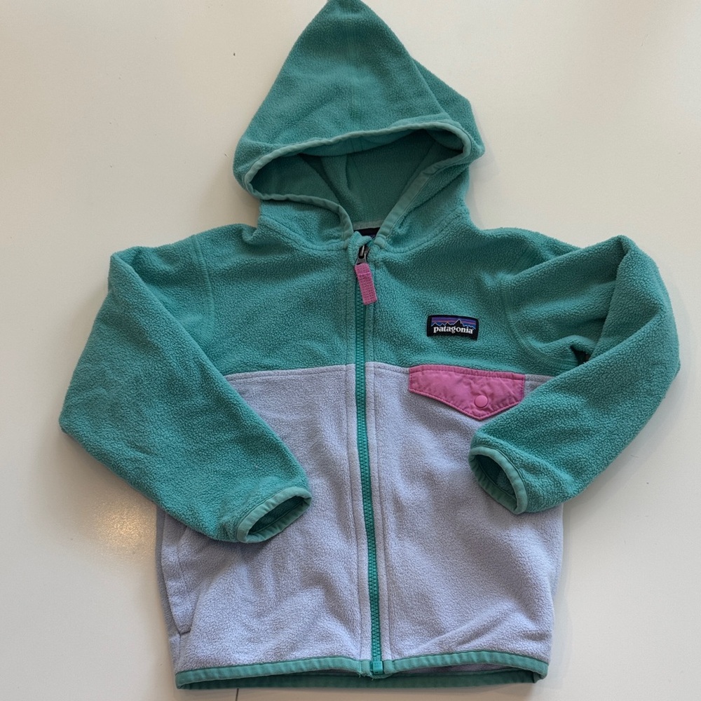 Patagonia Kids' Green and Pink Fleece Hoodie